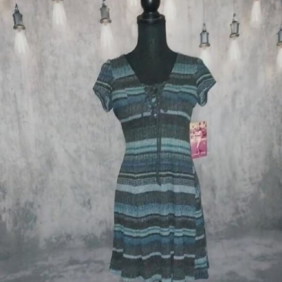Emerald Sundae Textured Knit Dress  in Gray And Blue.  Juniors - Picture 1 of 4